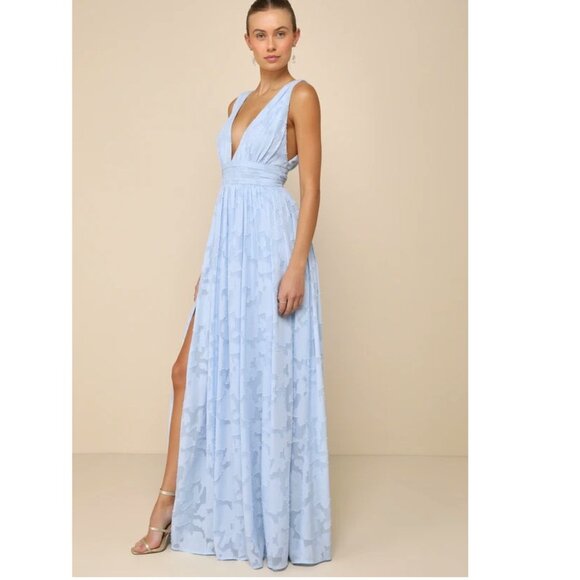 Lulus Sweet Sophistication Light Blue Burnout Floral Maxi Dress Large New NWT - Picture 3 of 4